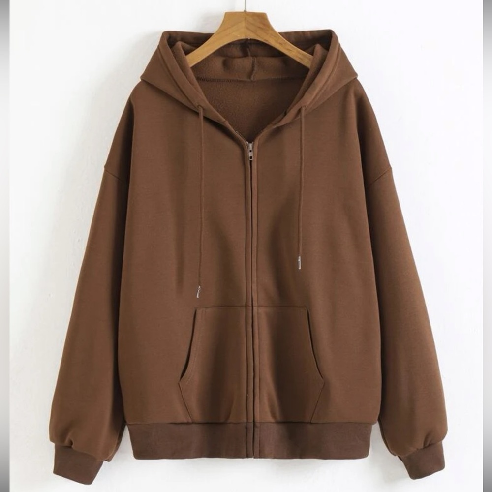 Zip up drop shoulder thermal lined drawstring hoodie